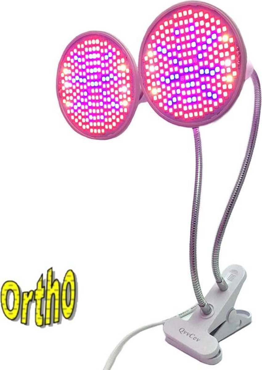 Ortho® - FS 200 LED Full spectrum Groeilamp - Bloeilamp - Kweeklamp - Grow light - Groei lamp (met 2 upgraded 200 LED Full spectrum lampen) - 2 Flexibele lamphouders - Spotje met Klem - 2x - Ortho