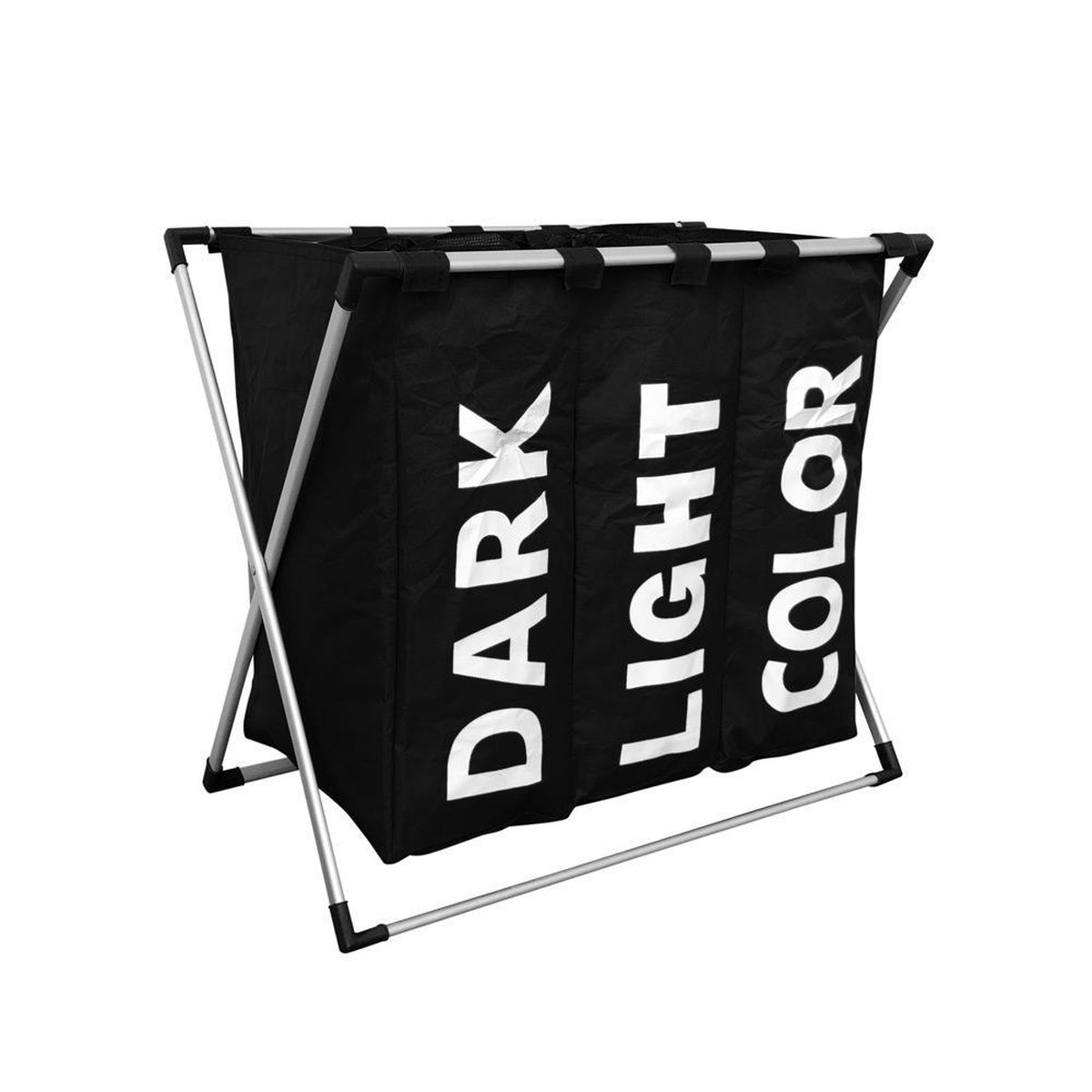 Goedkoopste Wasmand met 3 vakken - wassorteerder - opvouwbaar en afneembaar frame - 90 L - Zwart