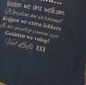 Kussen Kussenhoes tekst cadeau Regels voor Bij Opa Thuis | streepjes hoes donkerblauw opdruk wit maat 50x50 cm