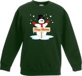 Groene kersttrui met sneeuwpop voor jongens en meisjes - Kerstruien kind 12-13 jaar (152/164)
