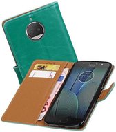 Zakelijke Book Case Telefoonhoesje Geschikt voor de Motorola Moto G5s Plus - Portemonnee Hoesje - Pasjeshouder Wallet Case - Groen