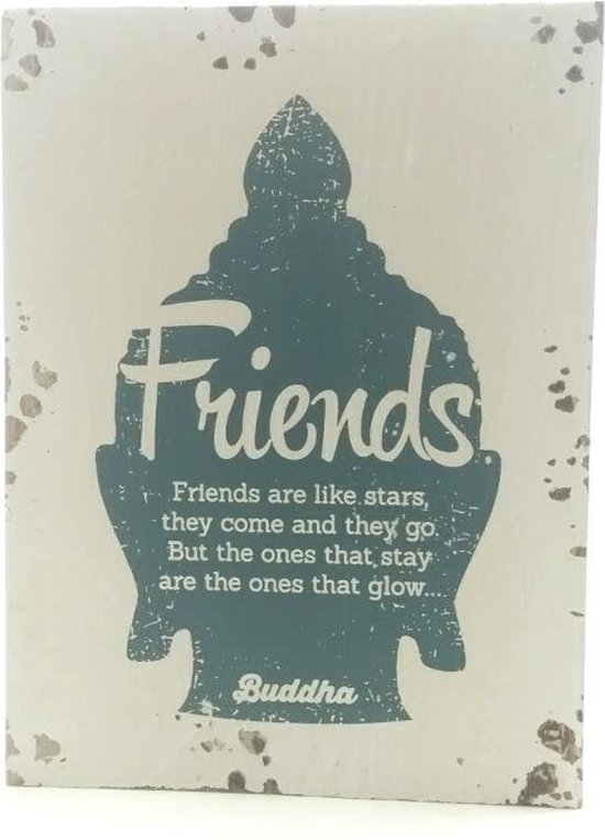 Houten tekstbord "Friends" buddha