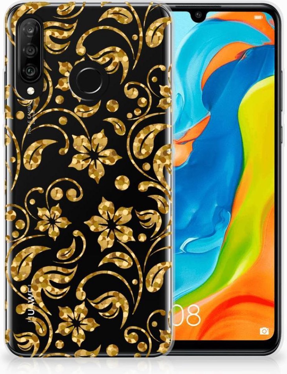 Huawei P30 Lite TPU Case Gouden Bloemen
