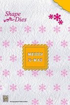 SD018 Snijmal en embossingmal Nellie Snellen tekst "Merry X-mas" kerstmis label shape die