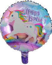 Folieballon Happy birthday eenhoorn rond 45x45cm