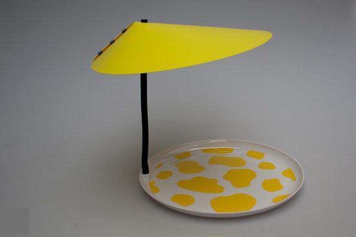 Culisol - Geel/wit dienblad met buigzame zwanenhals en zonwerende gele parasol