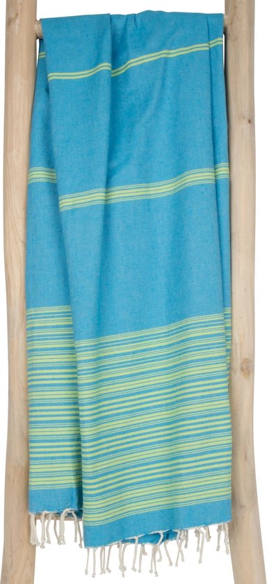 ZusenZomer Hamamdoek XL Fouta BIARRITZ | Ideaal lichtgewicht strandlaken, sauna handdoek | 100x190 cm | 100% katoen -Turquoise  lime