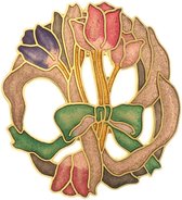 Behave® Dames Broche rond tulpen bloemen bruin - emaille sierspeld -  sjaalspeld  4,5 cm