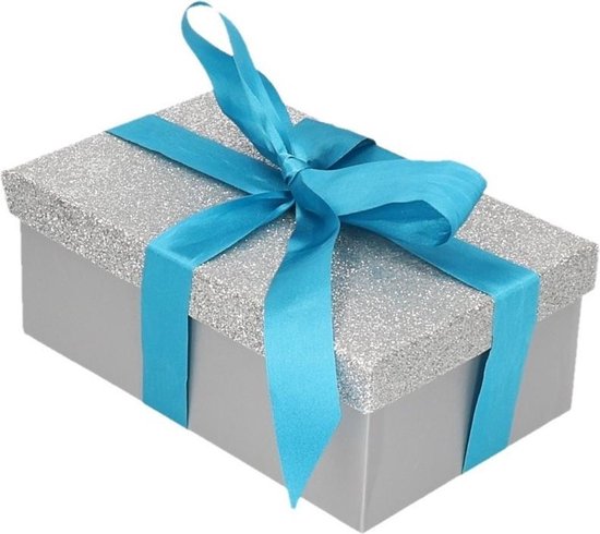 Coffret cadeau - Coffret cadeau paillettes argent 7 x 8 cm et ruban cadeau  bleu... | bol
