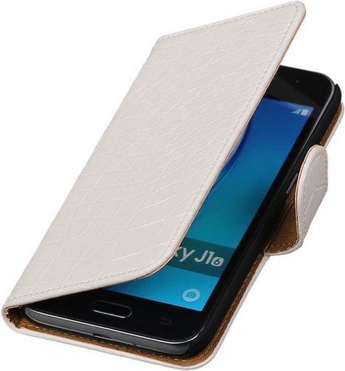 Wit Krokodil booktype cover hoesje voor Samsung Galaxy J1 Nxt / J1 Mini