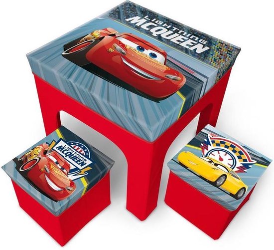 Disney Cars tafel met 2 opberg poufs