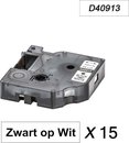 15 x Dymo 40913 Zwart op Wit Standaard Label Tapes Compatible voor Dymo 2000 3500 5500 Label Manager 100 110 120P 150 160 200 210D 220P 260D 280 300 350 360D 400 450 450D / 9mm x 7m