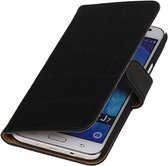 Samsung Galaxy J7 Croco Booktype Wallet Cover Zwart - Cover Case Hoes