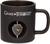 Game Of Thrones - 3D Zwarte Glazen Mok -  Roterend Embleem -  Targaryen