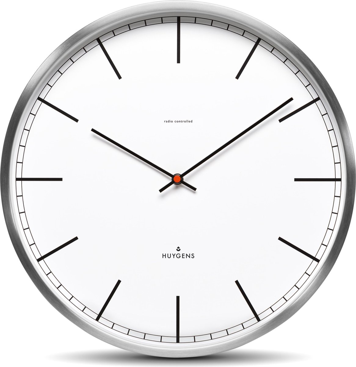 Huygens - One Index 35cm - RVS - Wandklok - Stil - Zendergestuurd