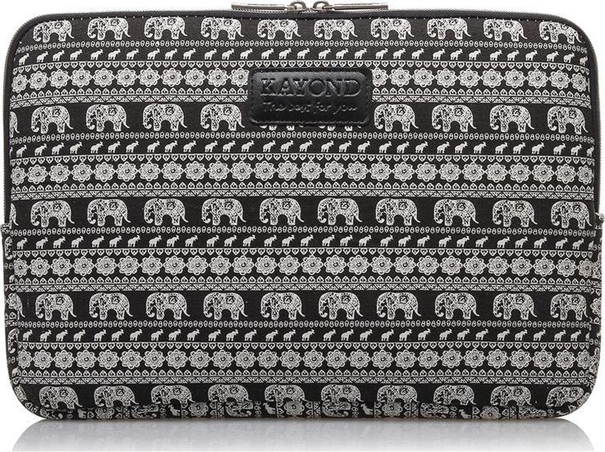 Kayond – Laptop Sleeve met olifanten tot 13-13.3 inch – Zwart/Wit