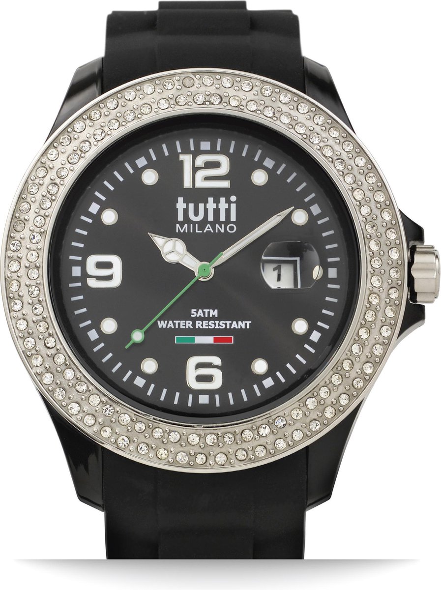 Tutti Milano TM004NO-ST-Z- Horloge - 48 mm - Zwart - Collectie Cristallo