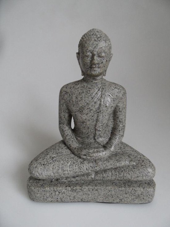 Boeddha van graniet uit Sri Lanka kleuren grijs zwart hoogte 20cm lengte 16 cm breedte... bol.com
