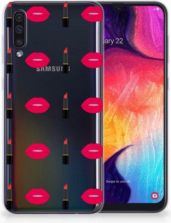 Geschikt voor Samsung Galaxy A50 TPU Hoesje Design Lipstick Kiss