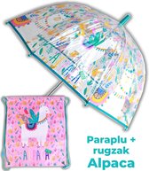 Paraplu Alpaca + rugzak meisjes | doorzichtige koepelparaplu Ø70cm kind | Lama gymtas US03