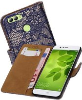 Lace Bookstyle Wallet Case Hoesjes voor Huawei Nova 2 Blauw