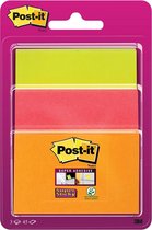 Post-it® Super Sticky Notes, colorées, différentes tailles 1 bloc: 47,6 mm x 76 mm / 1 bloc: 76 mm x 76 mm / 1 bloc: 76 mm x 101 mm, orange néon, rose néon, vert néon, 3 blocs