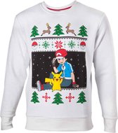 Difuzed Pokemon Kersttrui Ash & Pikachu Maat M - Grijs - Carnavalskleding