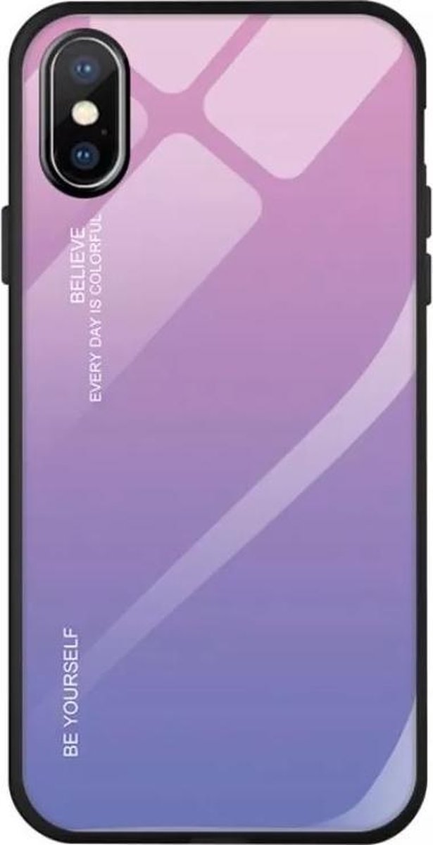 Telefoonhoesje hoge kwaliteit schokbestendige krasbestendige glazen backcover ( Iphone X & XS ) Roze/Paars