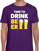 Time to drink Beer tekst t-shirt paars heren M