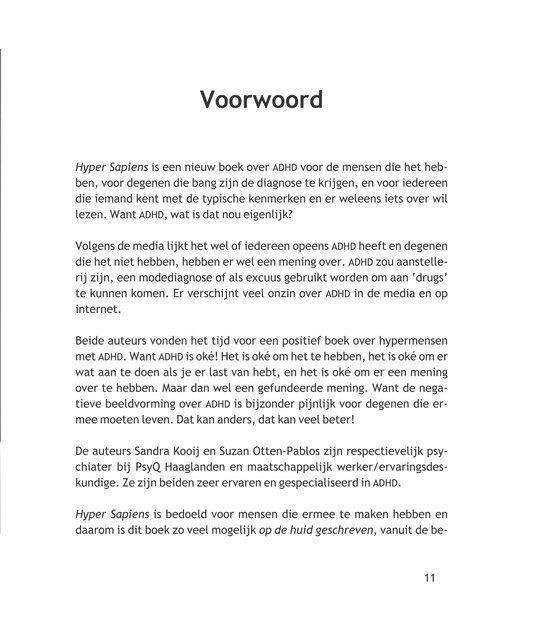 Voorwoord van het boek Hyper Sapiens, met tekst over ADHD en de auteurs.