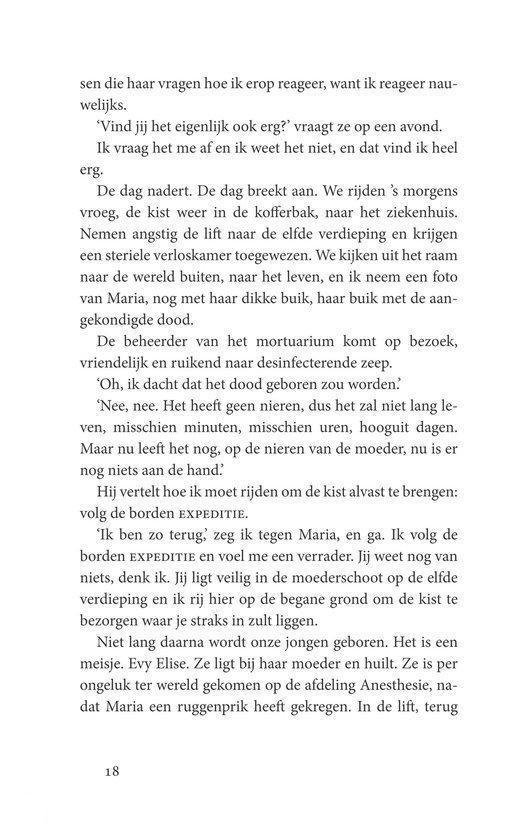 Illustratie van een tekstpagina uit het boek 'Donderdagmiddagdochter' met voettekst '18'.