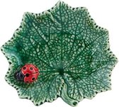 Bordallo Pinheiro Folhas Serveerschaaltje - Kruiskruidblad - Lieveheersbeestje - Groen/Rood/Zwart - Aardewerk - 14 cm