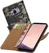 Lace Bookstyle Wallet Case Hoesjes Geschikt voor Samsung Galaxy S8 Plus Zwart