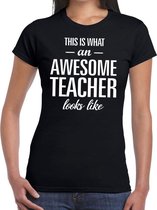 Bellatio Decorations cadeau t-shirt dames - awesome teacher - lerares bedankje - juffendag - zwart XS