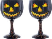 2x Halloween wijnglas/kelk pompoen 18 cm