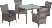 Tuinset poly rattan en glas grijs 9-delig  (incl. Fleecedeken)
