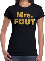 Mrs. Fout gouden glitter tekst t-shirt zwart dames - Foute party kleding M