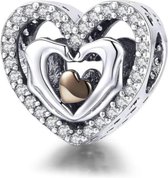 Zilveren bedel Hart met vingers