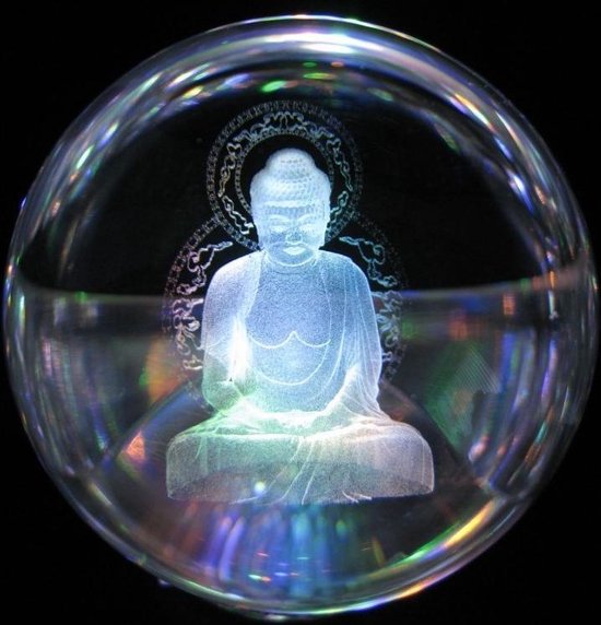 Kristal ontstoor bol 3D Boeddha 8 cm