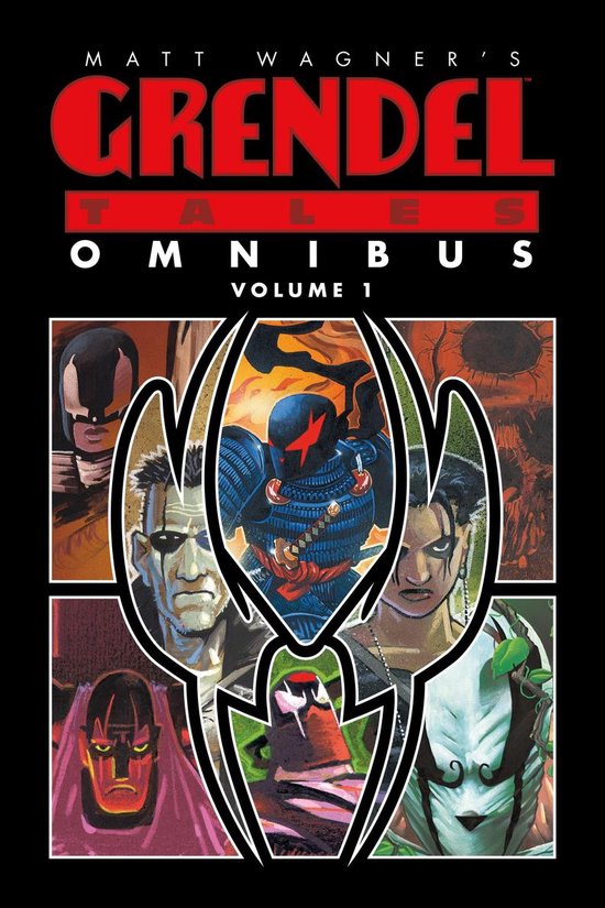 Grendel Tales Omnibus Volume 1, avec un collage de personnages Grendel dans différents styles artistiques.