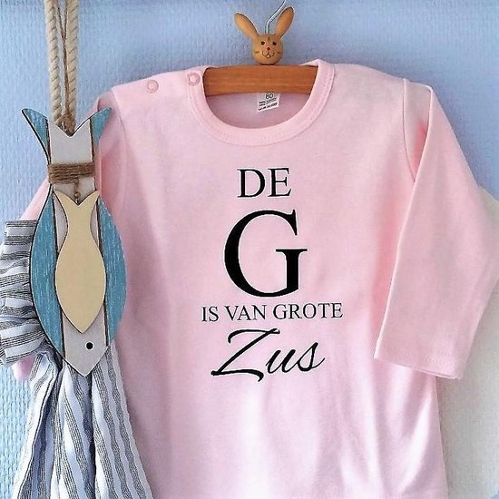 Shirt meisje zwangerschap aankondigen De G van grote Zus| lange mouw T-Shirt | roze| maat 104 zwangerschap aankondiging bekendmaking Baby big sis sister