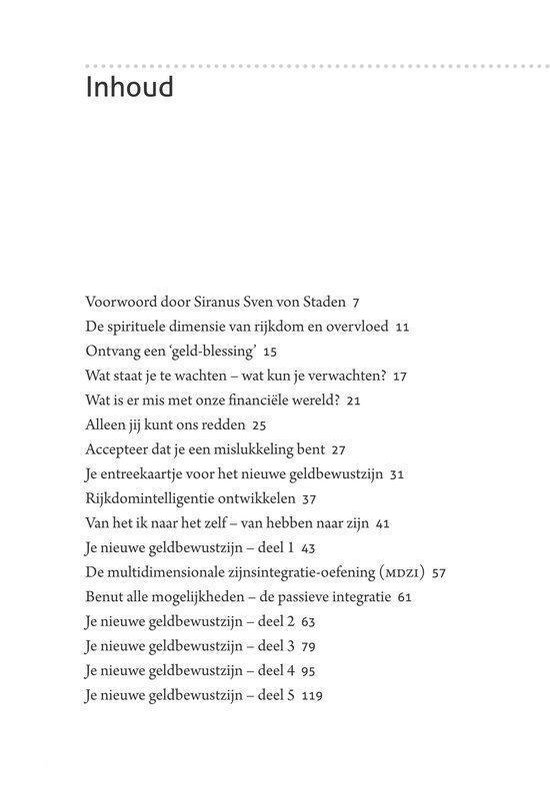 Inhoudsopgave van het boek 'Spiritueel geldbewustzijn'.