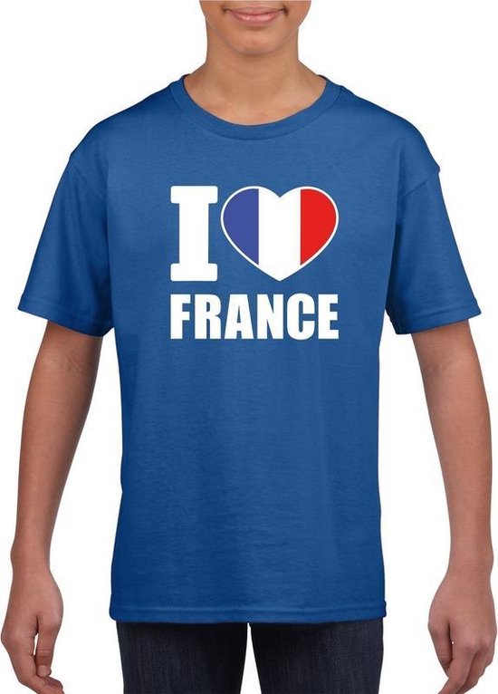 Blauw I love Frankrijk fan shirt kinderen 110/116