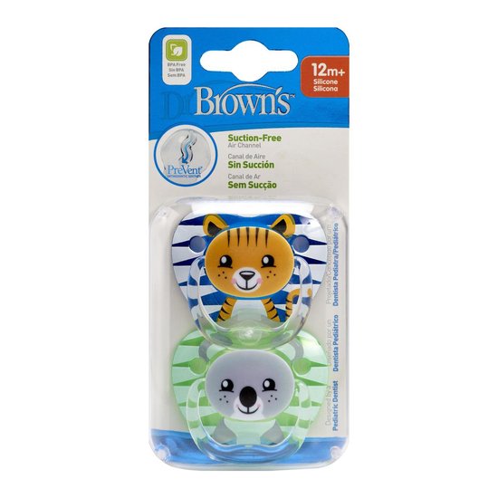 Dr Brown's Fopspeen Fase 3 Blauw 2-pack animal faces | bol.com