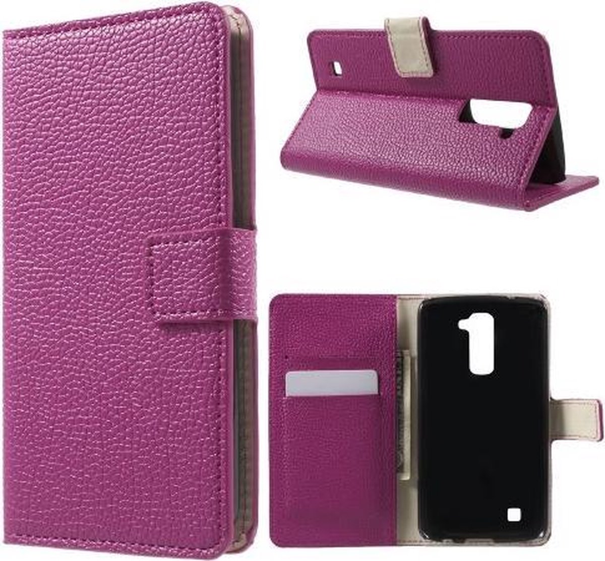 Grain lederlook wallet case hoesje Geschikt voor: LG K10 Roze