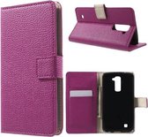 Grain lederlook wallet case cover LG K10 Roze