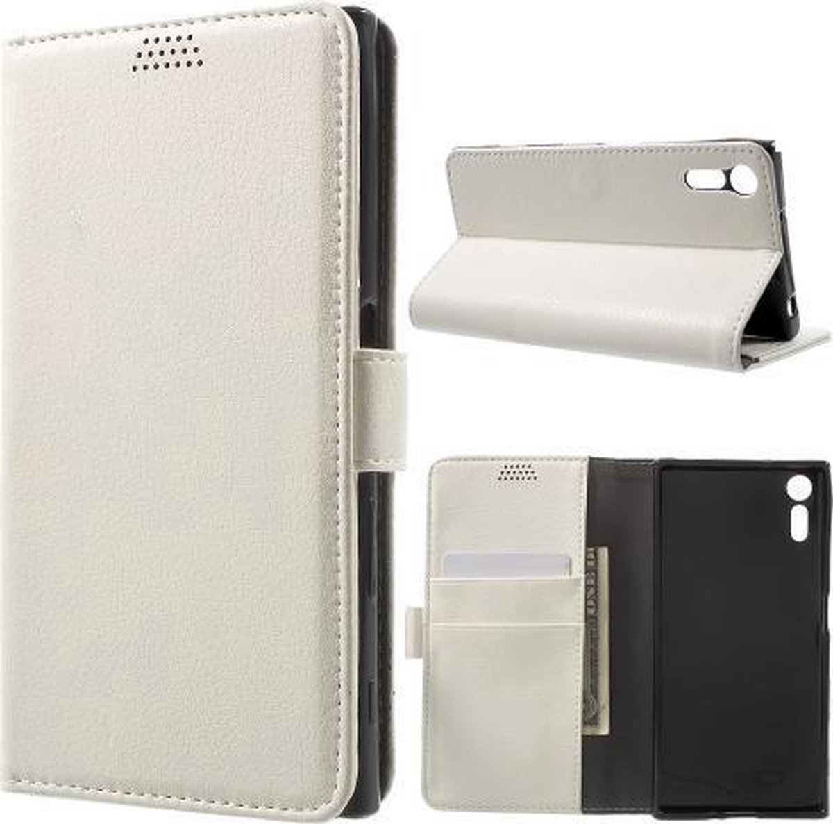 Litchi cover wit wallet case hoesje Geschikt voor: Sony Xperia XZ