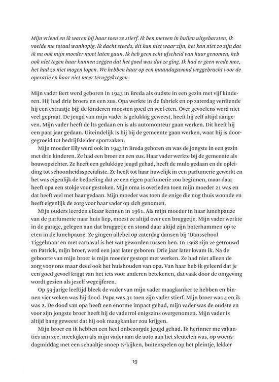Pagina met tekst over de moeder, vader en broers.