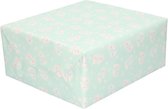 Cadeaupapier baby 200 x 70 cm pastel groen met voetjes - Babyshower/kraamvisite