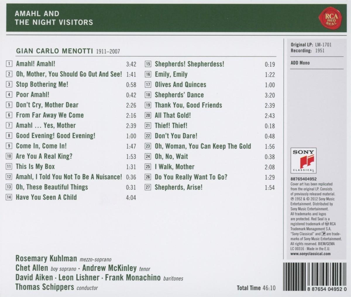 Menotti Amahl and the Night Visitors, Thomas Schippers CD (album